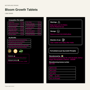 Motherland Origins - Bloom Growth Tablets original label details