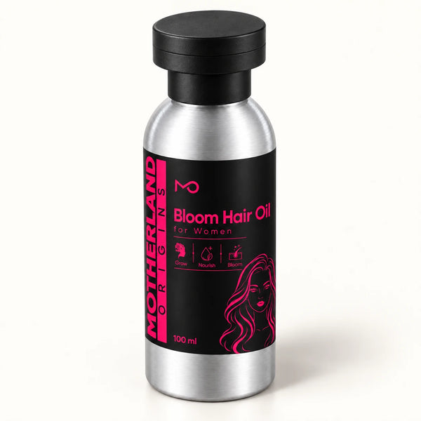 Motherland Origins - bloom hair oil angle